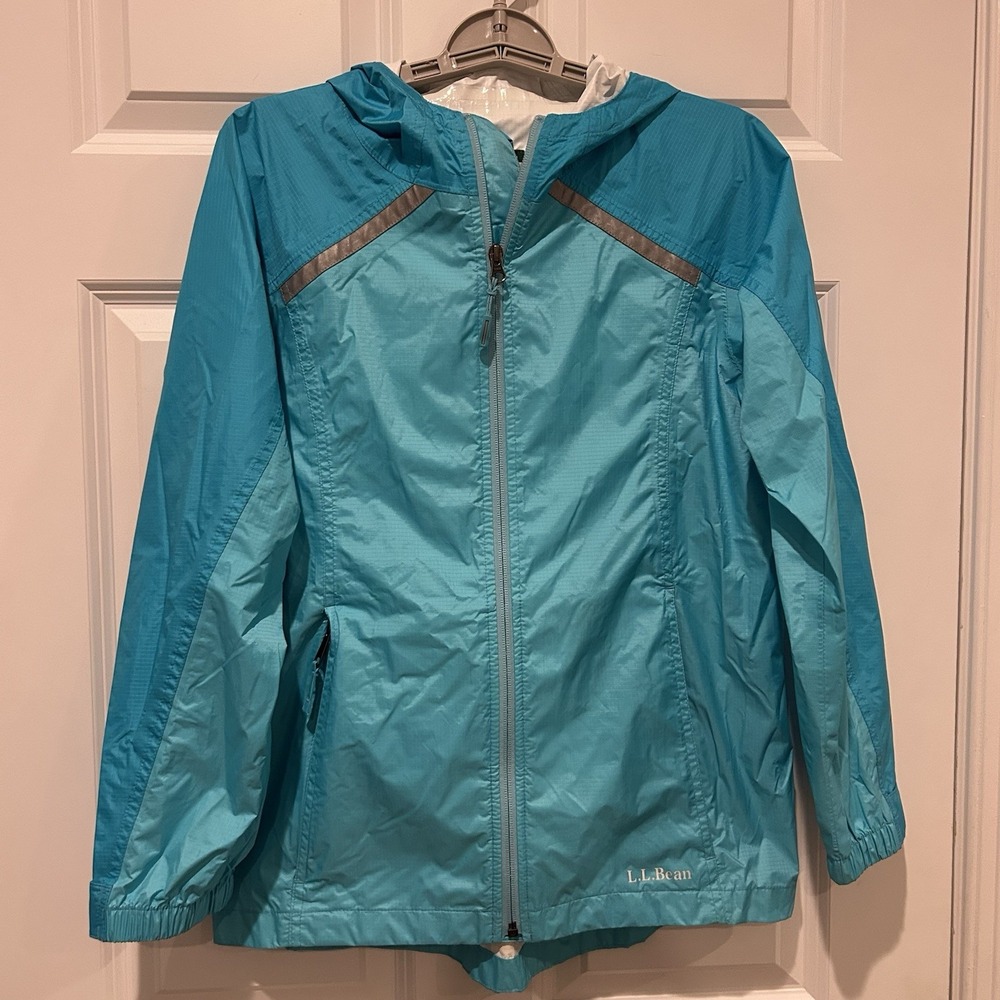 LL Bean Girls Large Full Zip Hooded Rain Jacket Women's XS Waterproof EUC